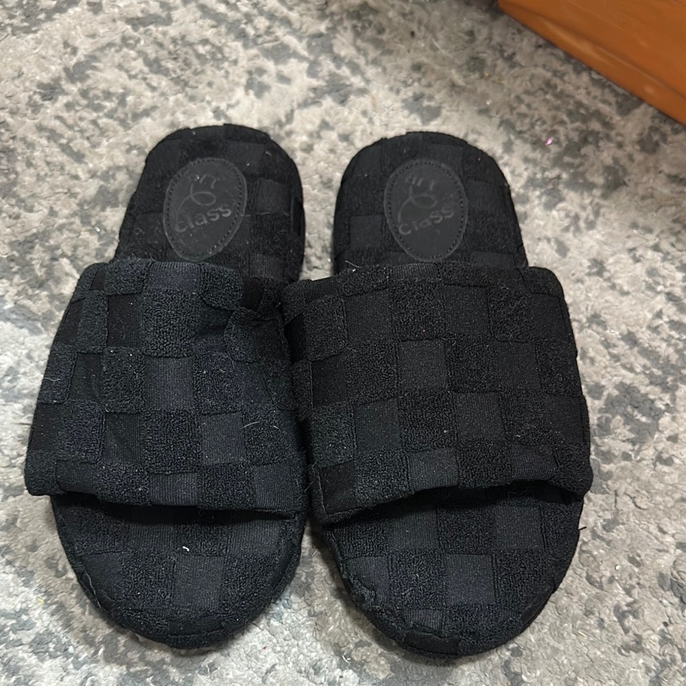 Black Checkered Slide Sandals Art class